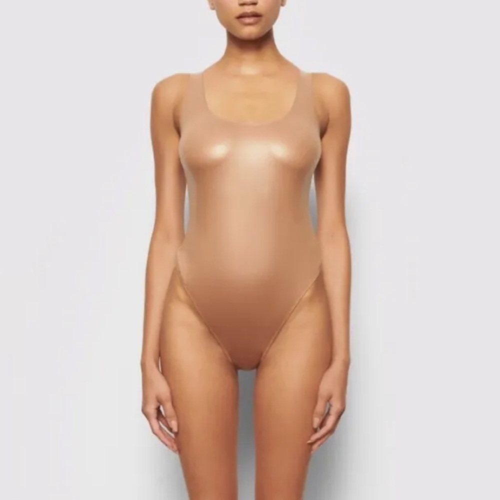 SKIMS Faux Leather Wet Jersey Bodysuit Sienna